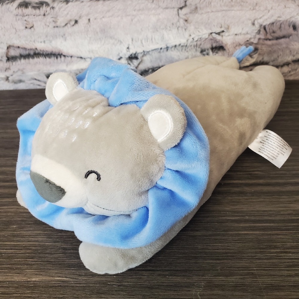 Cudlie Laying Grey Plush Lion - Blue Mane Small Travel Pillow 10" Stuffed Animal